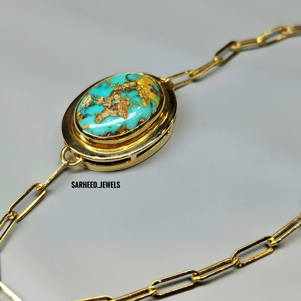 Natural Turquoise Gold Bracelet