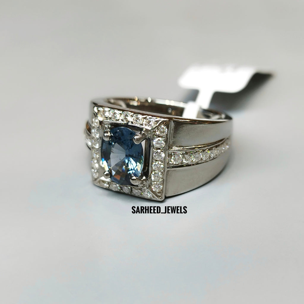 Natural Spinel and Diamond Men Ring