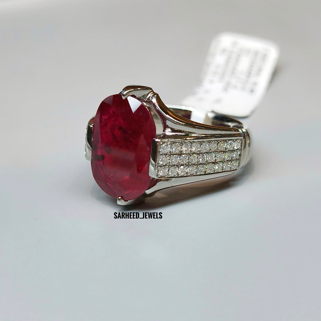 Natural Ruby and Diamond Men Ring