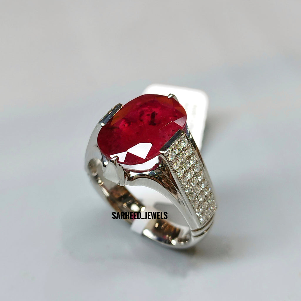 Natural Ruby and Diamond Men Ring