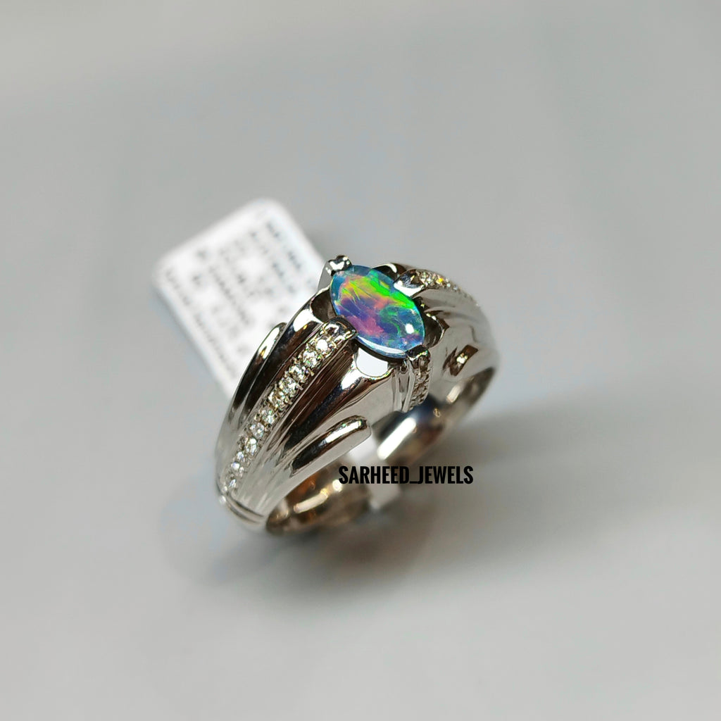Natural Opal and Diamond Men Ring