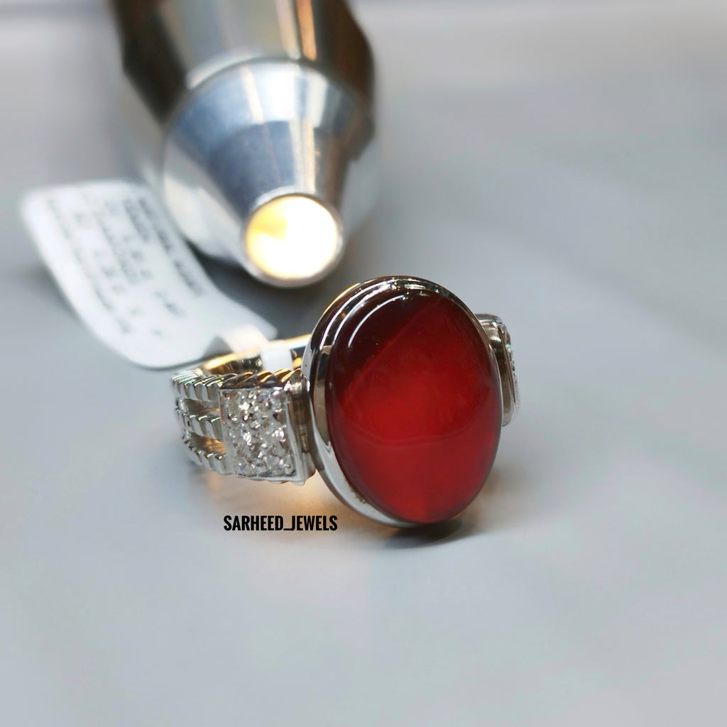 Natural Agate and Diamond Men Ring