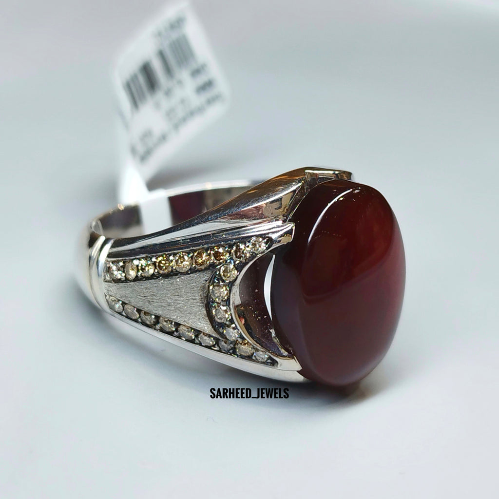 Natural Agate and Brown Diamond Men Ring