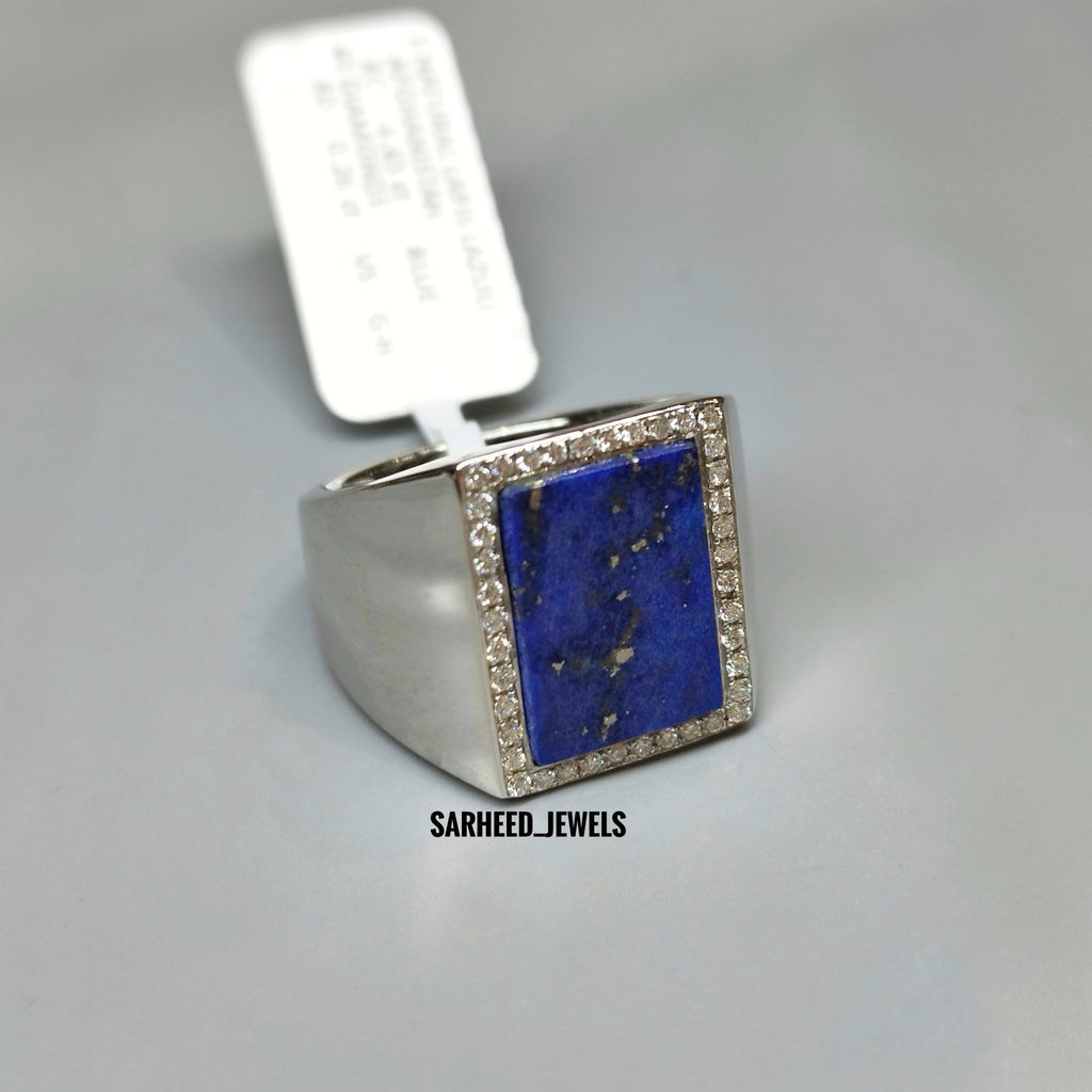 Natural Lapis Lazuli and Diamond Men Ring