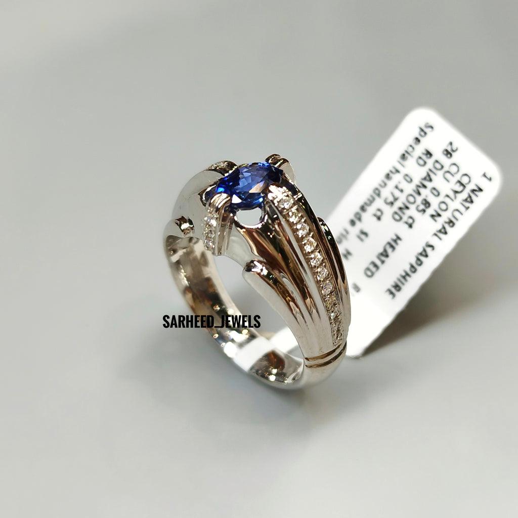 Natural Sapphire and Diamond Men Ring