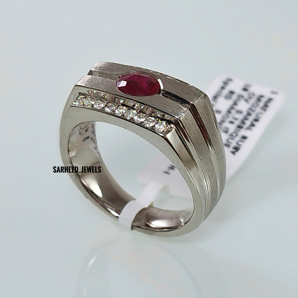 Natural Ruby and Diamond Men Ring