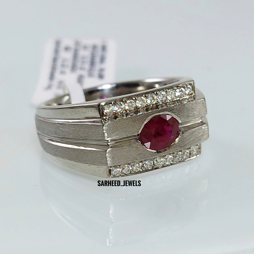Natural Ruby and Diamond Men Ring