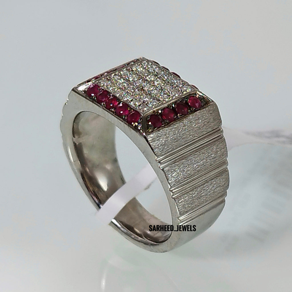Natural Rubies and Diamonds Men Ring