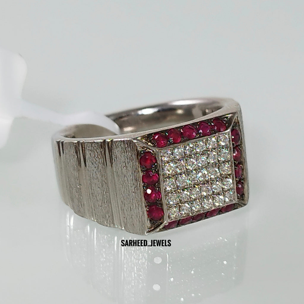 Natural Rubies and Diamonds Men Ring