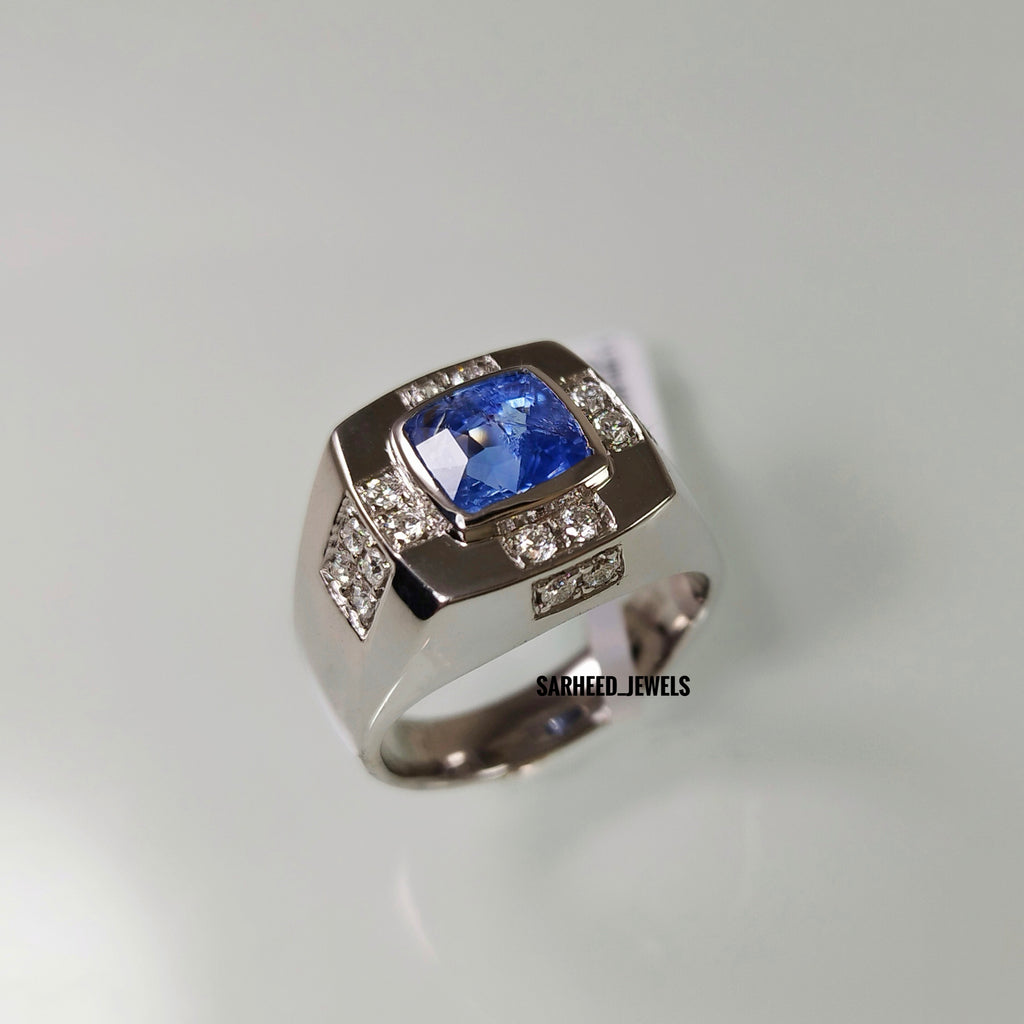 Unheated Sapphire and Diamond Men Ring