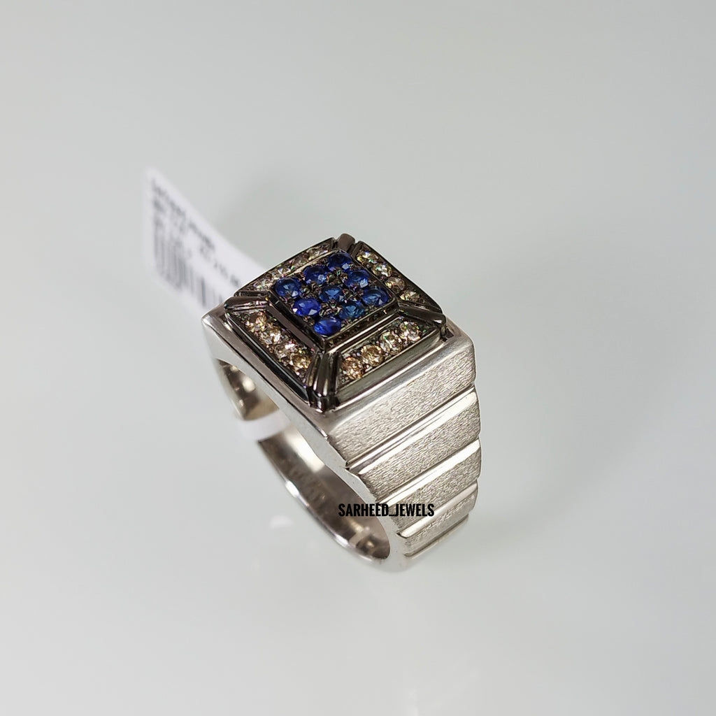 Natural Sapphire and Diamond Men Ring