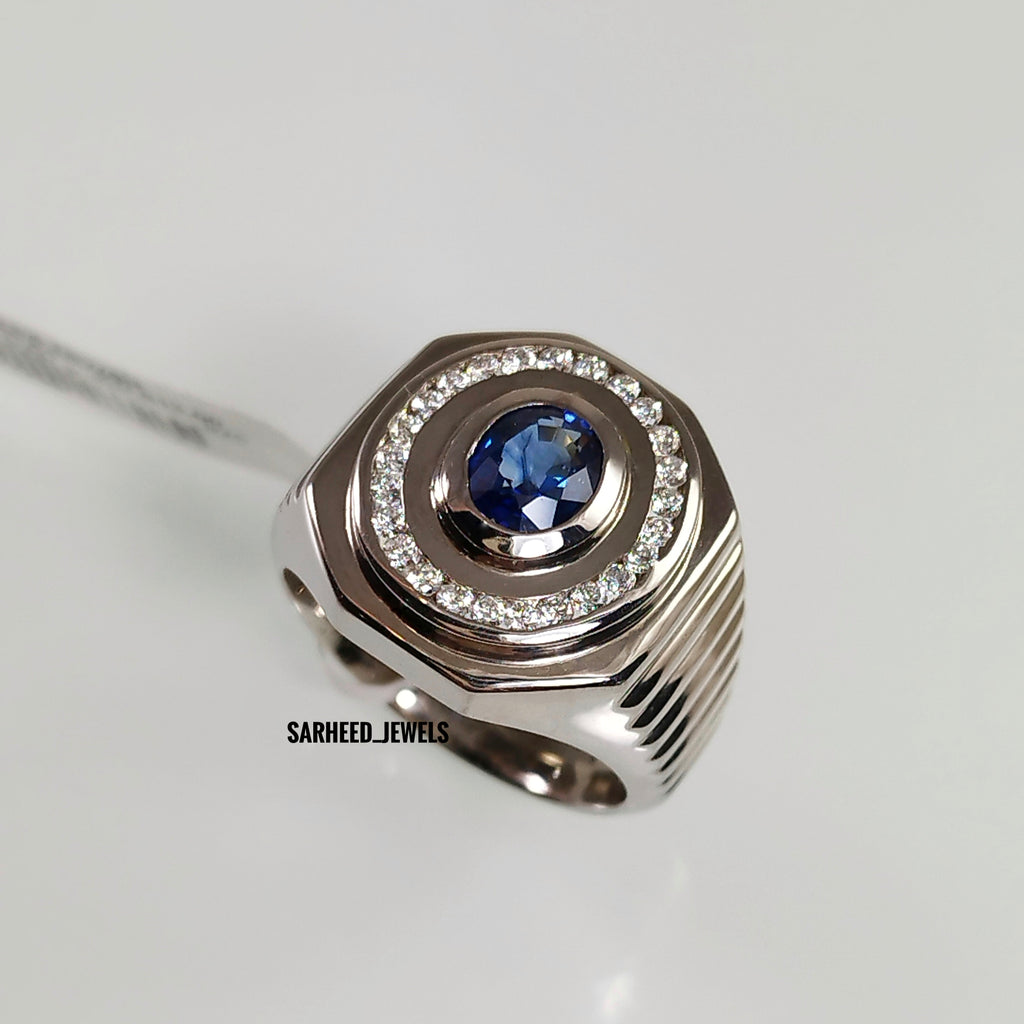 Natural Sapphire and Diamond Men Ring