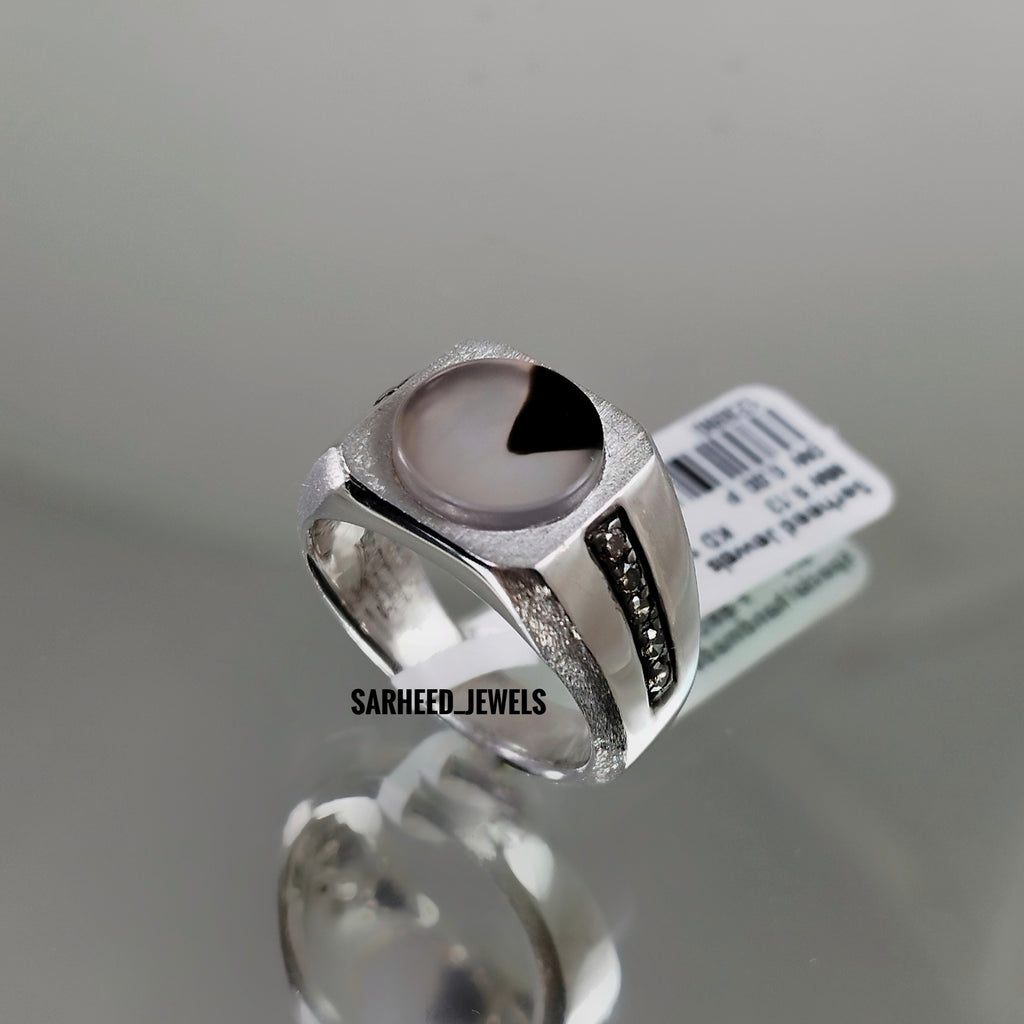 Natural Agate and Diamond Men Ring