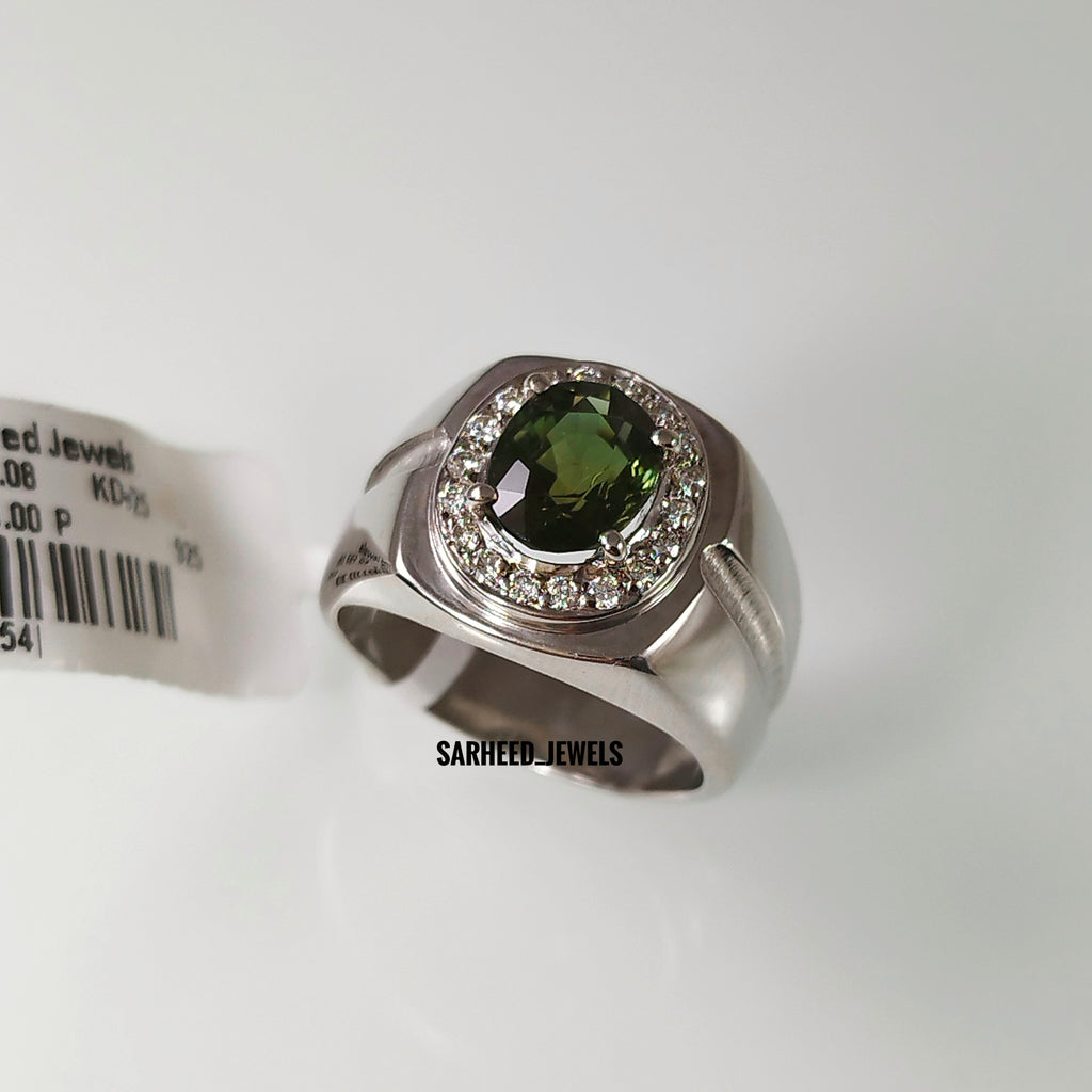 Natural Tourmaline and Diamond Men Ring