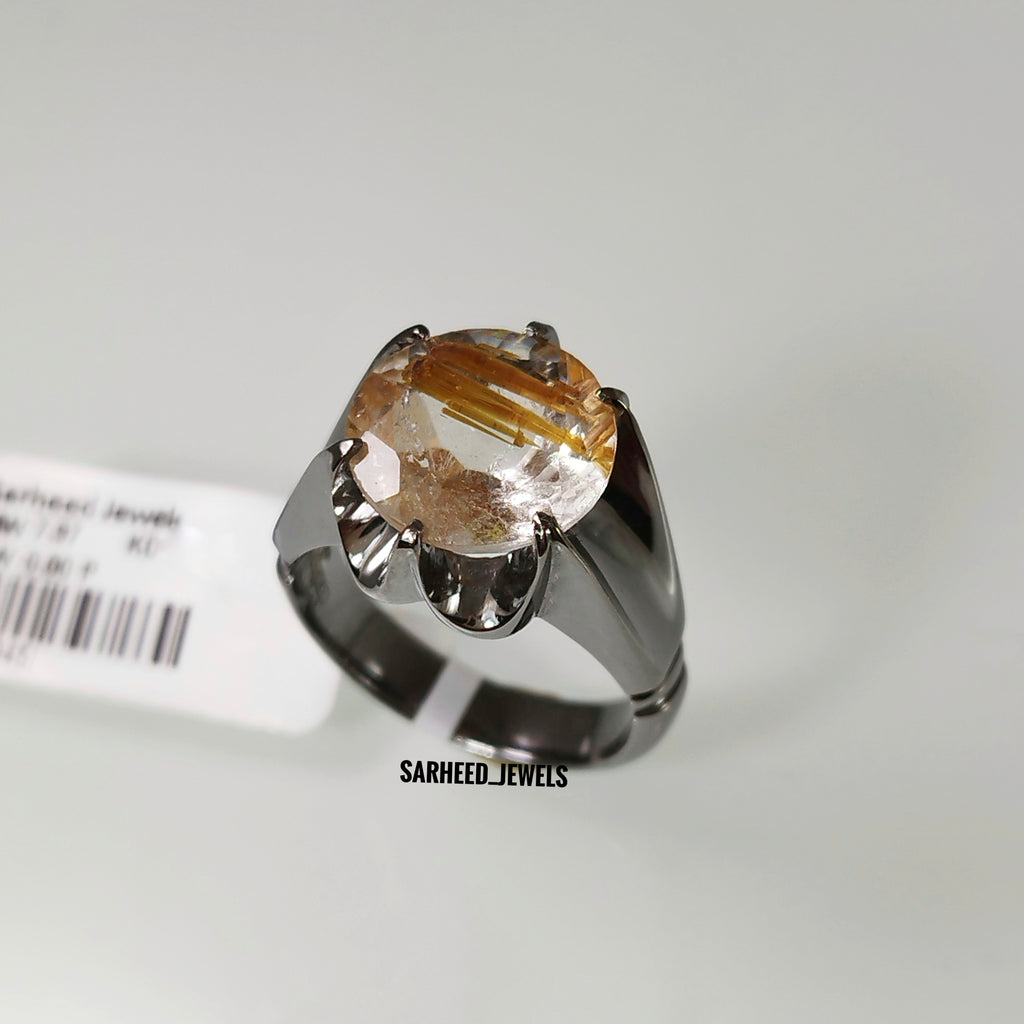 Natural Golden Rutile Quartz Men Ring