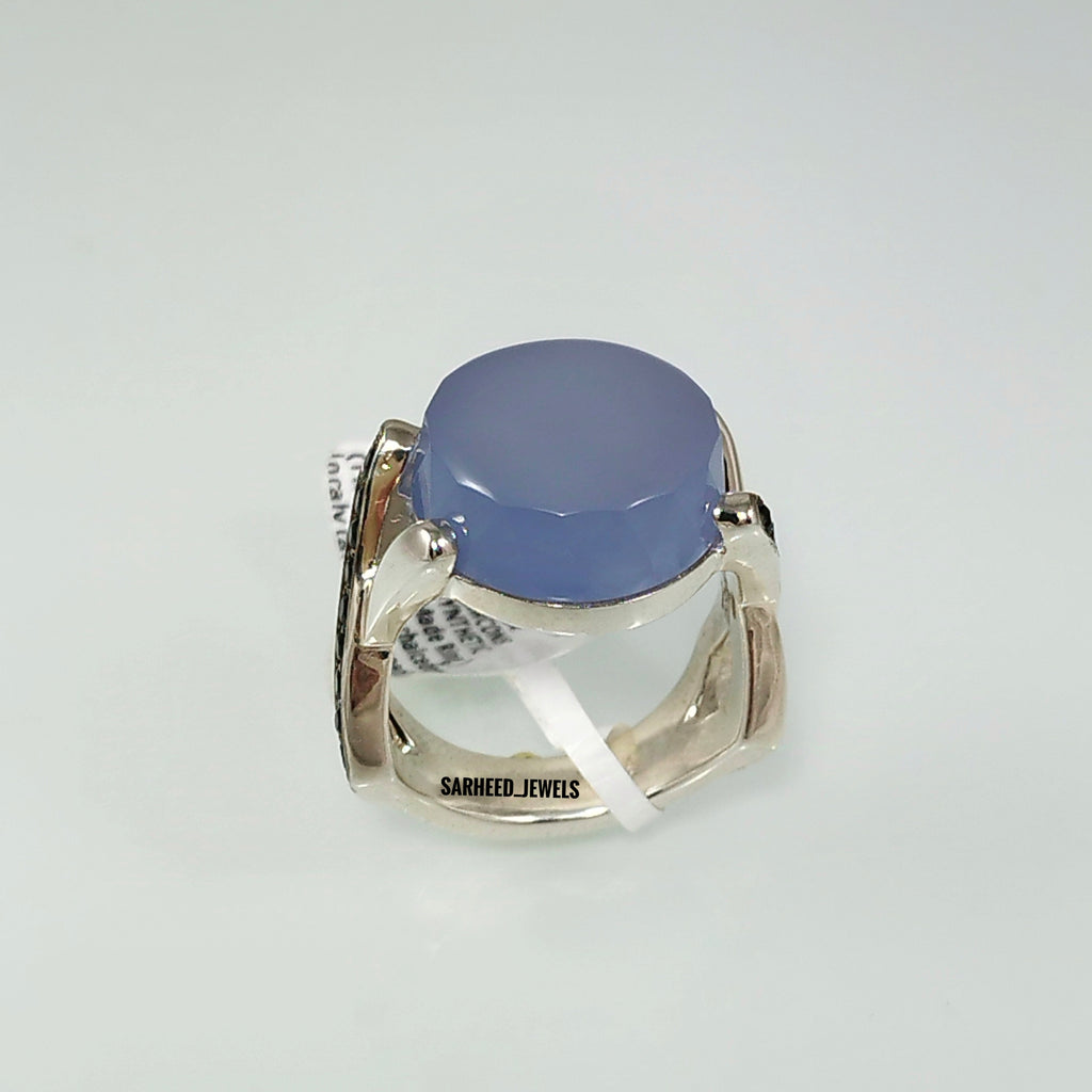 Natural Agate and Cubic Zircon Men Ring