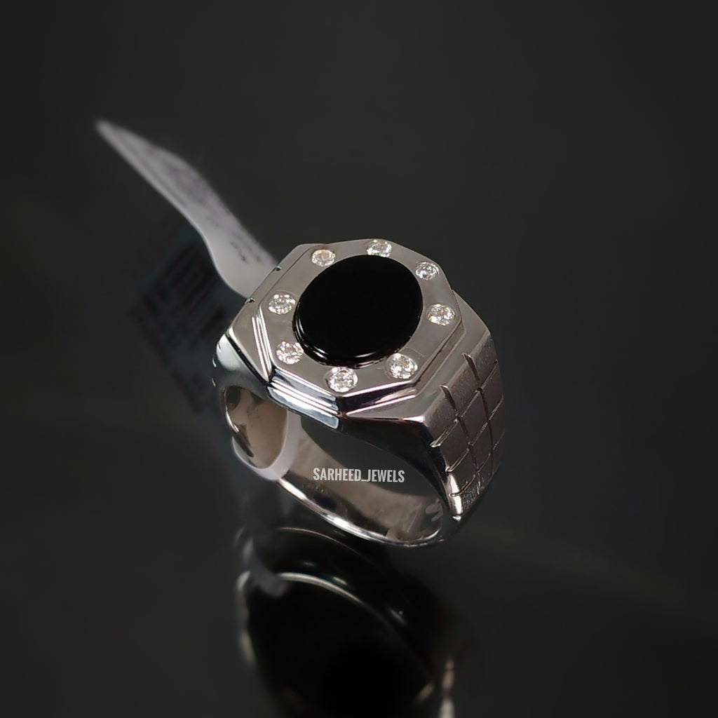 Natural Onyx (Agate) and Diamond Men Ring