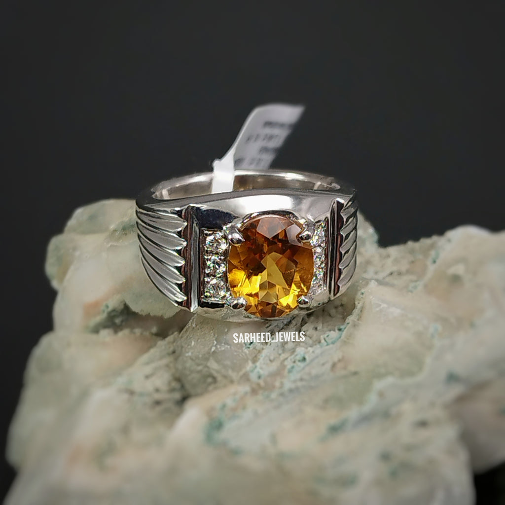 Natural Citrine and Diamond Men Ring