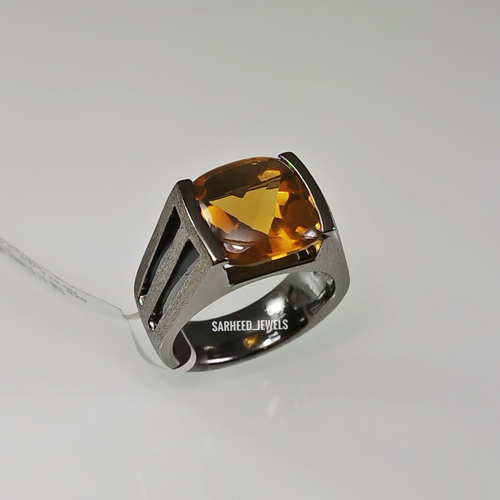 Natural Honey-Color Citrine Men Ring