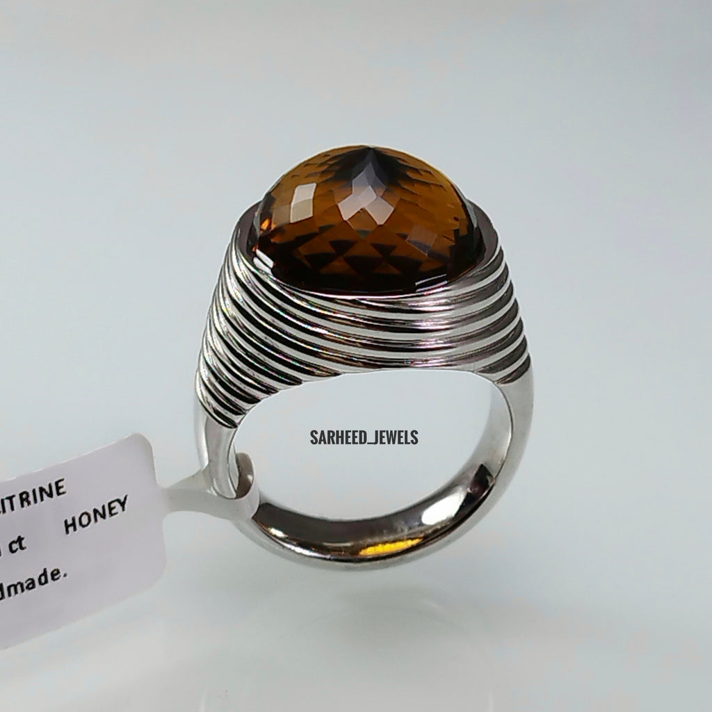 Natural Honey-Color Citrine Men Ring