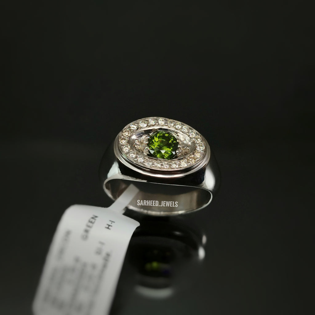 Natural Zircon and Diamond Men Ring