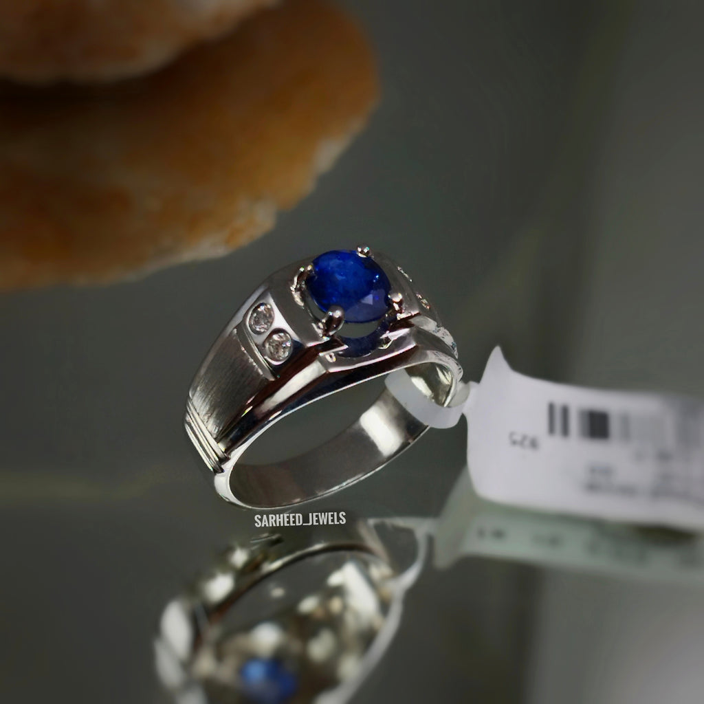Natural Sapphire and Diamond Men Ring