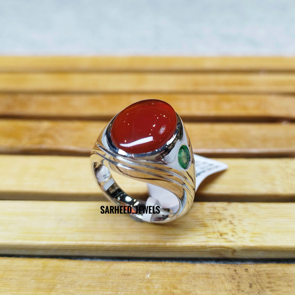 Natural Agate and Emerald Men Ring