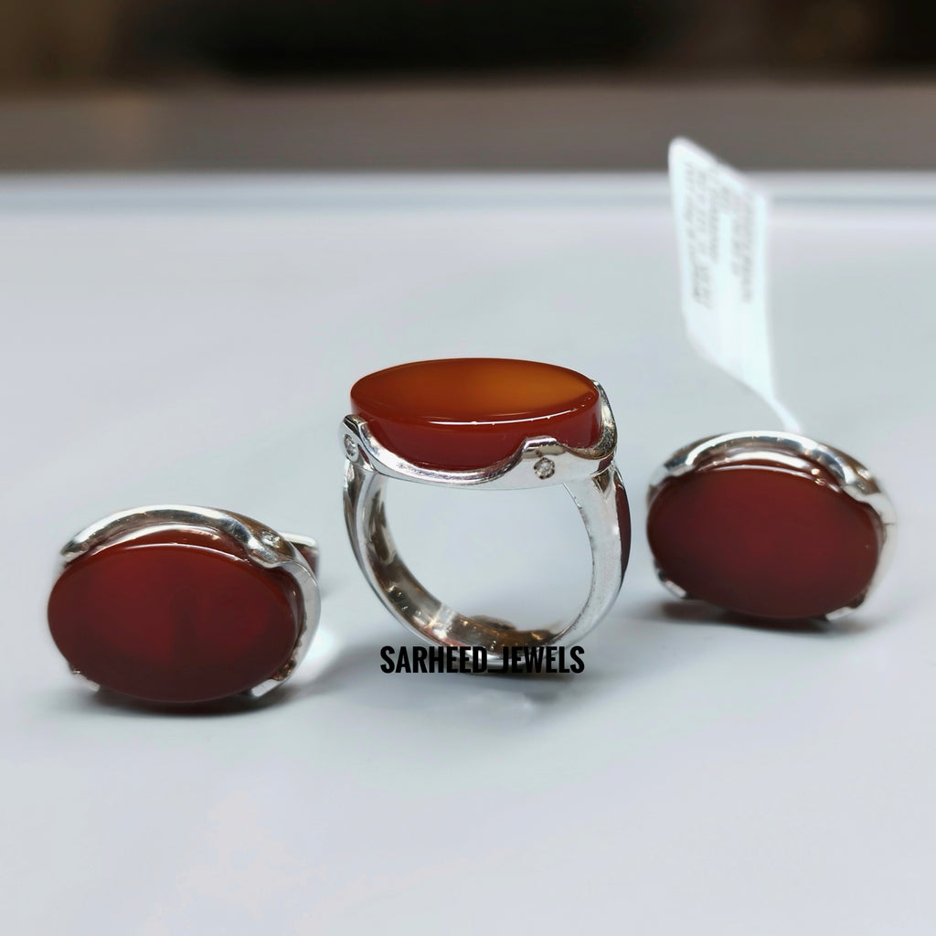 Natural Agate and Diamond Cufflinks with Ring