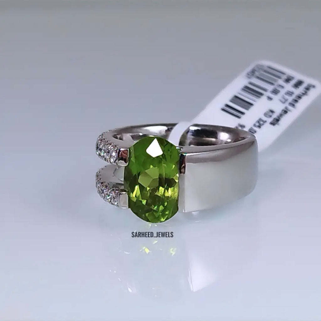 Natural Peridot and Diamond Men Ring