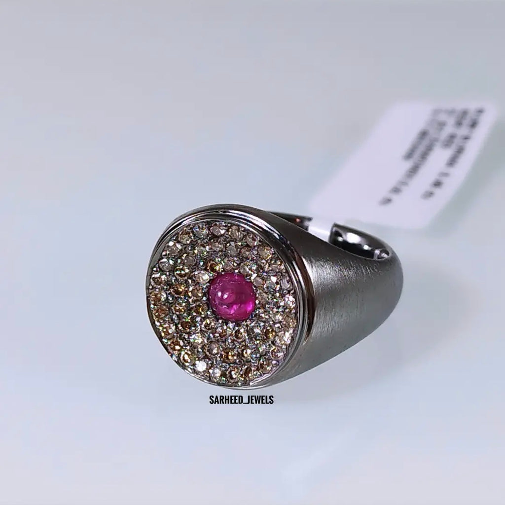Natural Ruby and Diamond Men Ring