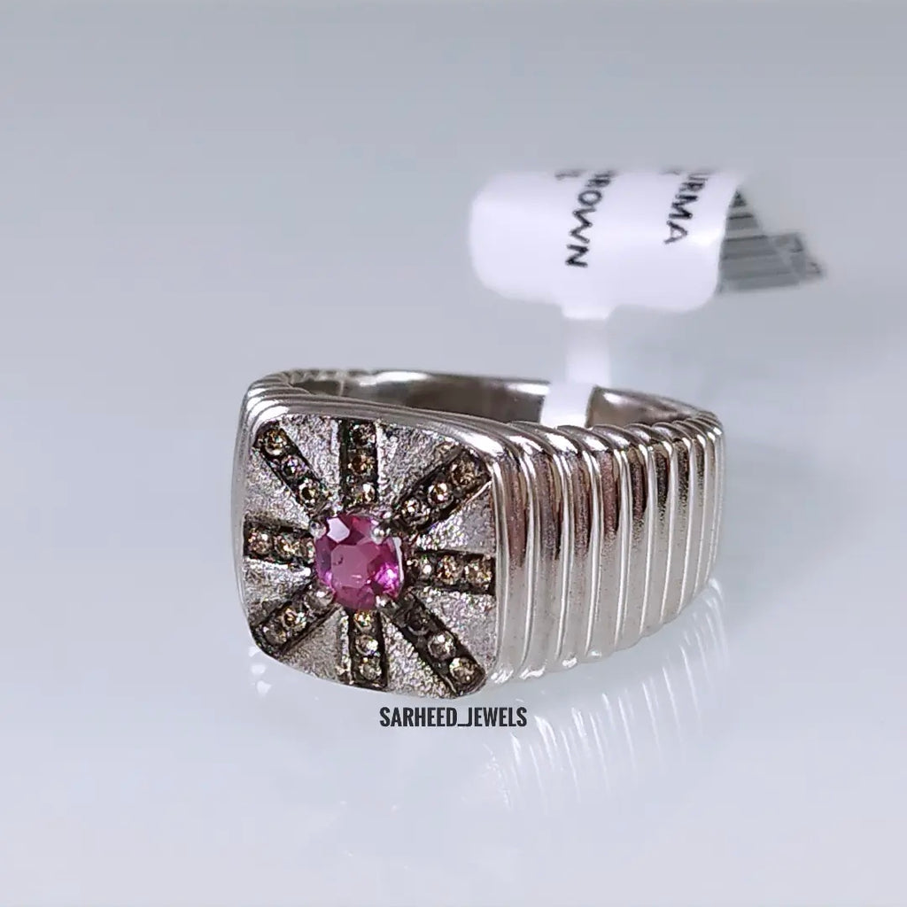 Natural Spinel and Brown Diamond Men Ring