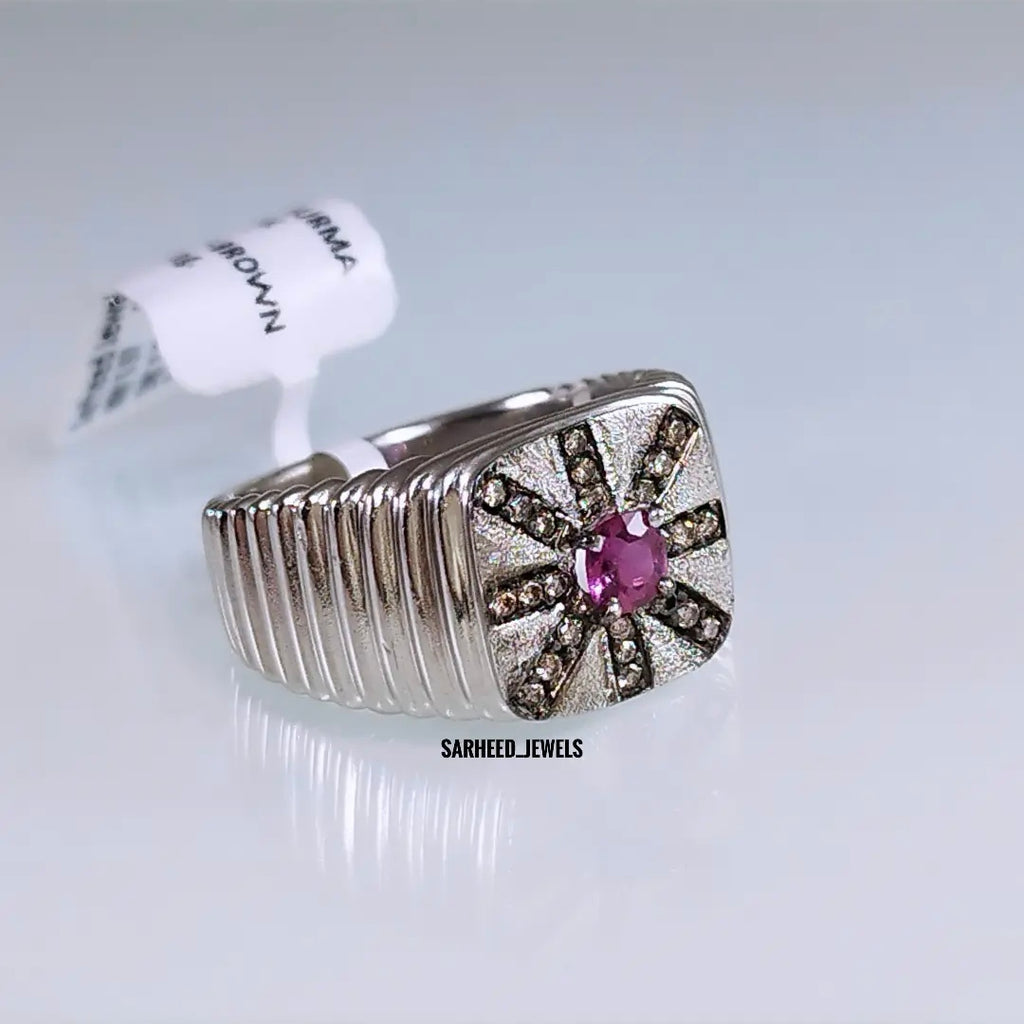 Natural Spinel and Brown Diamond Men Ring