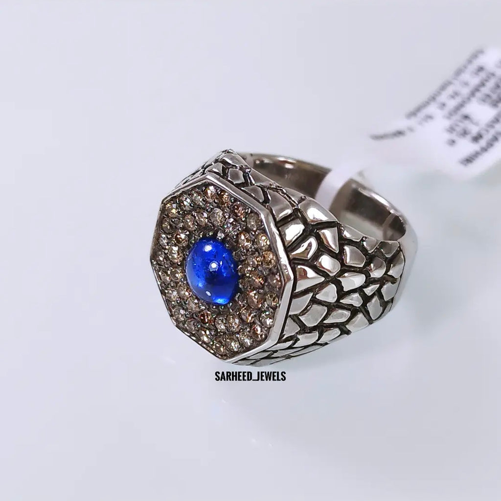 Natural Sapphire and Diamond Men Ring