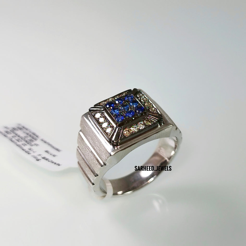Natural Sapphire and Diamond Men Ring