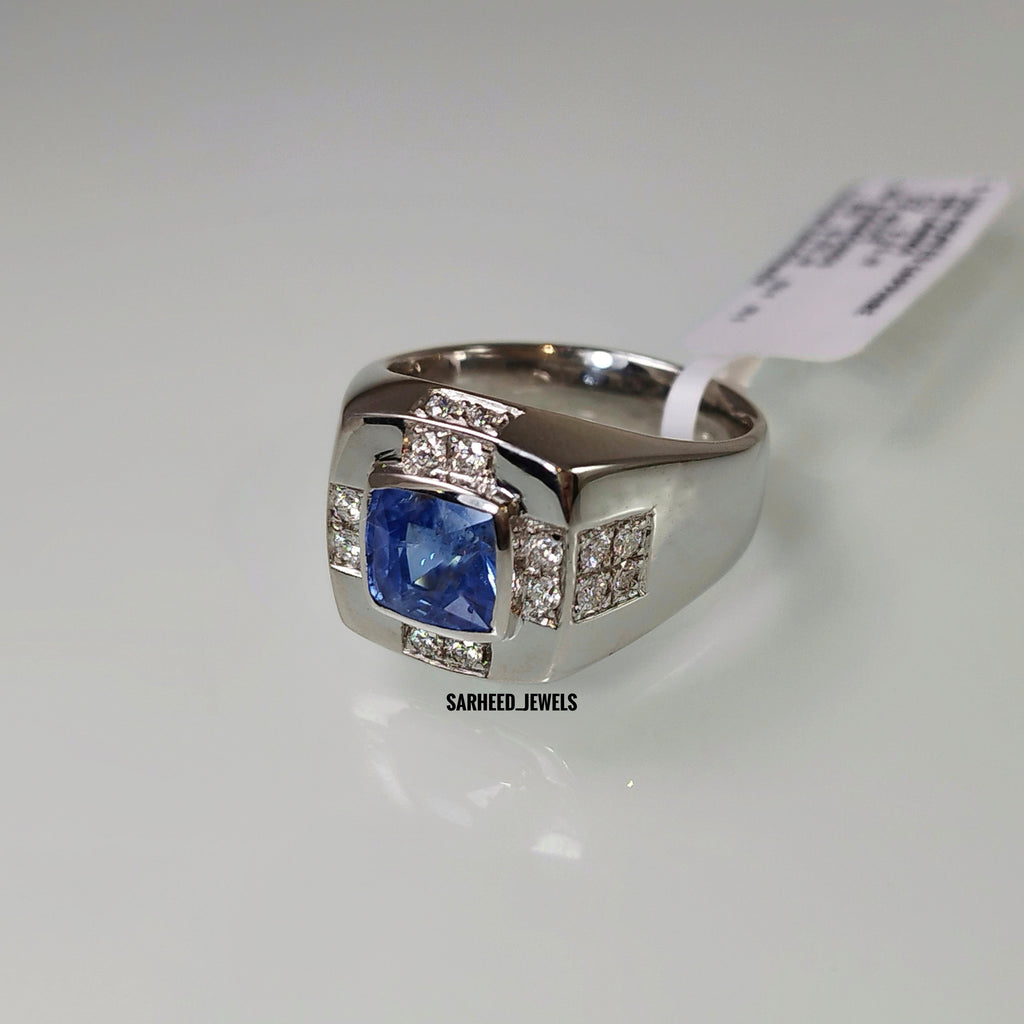 Unheated Sapphire and Diamond Men Ring