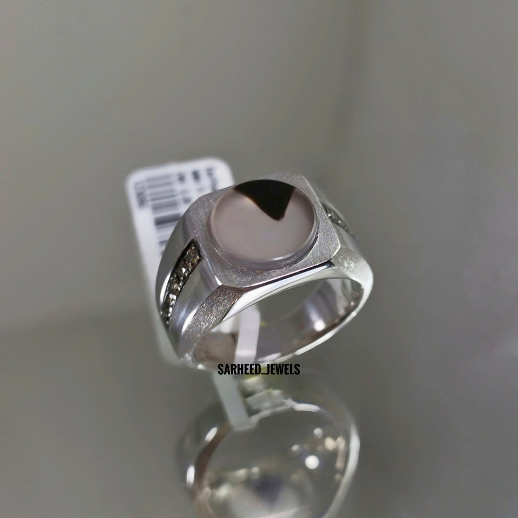 Natural Agate and Diamond Men Ring