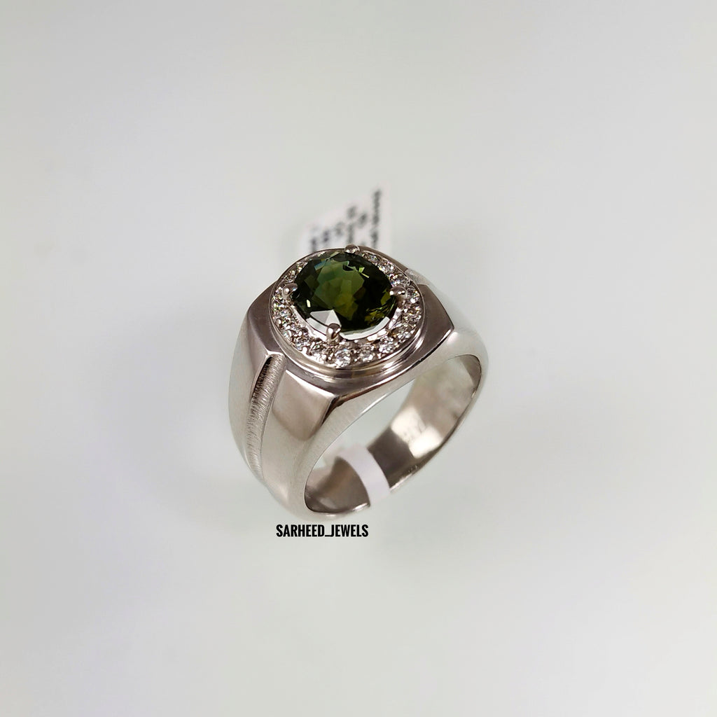 Natural Tourmaline and Diamond Men Ring