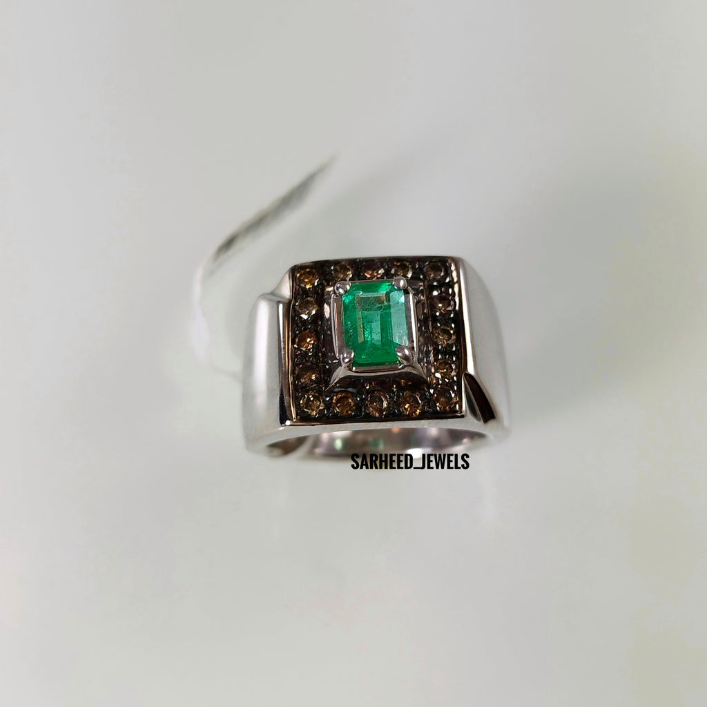 Natural Emerald and Diamond Men Ring