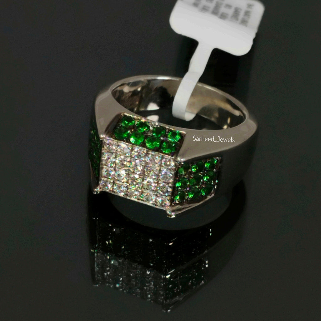 Natural Tsavorite and Diamond Men Ring