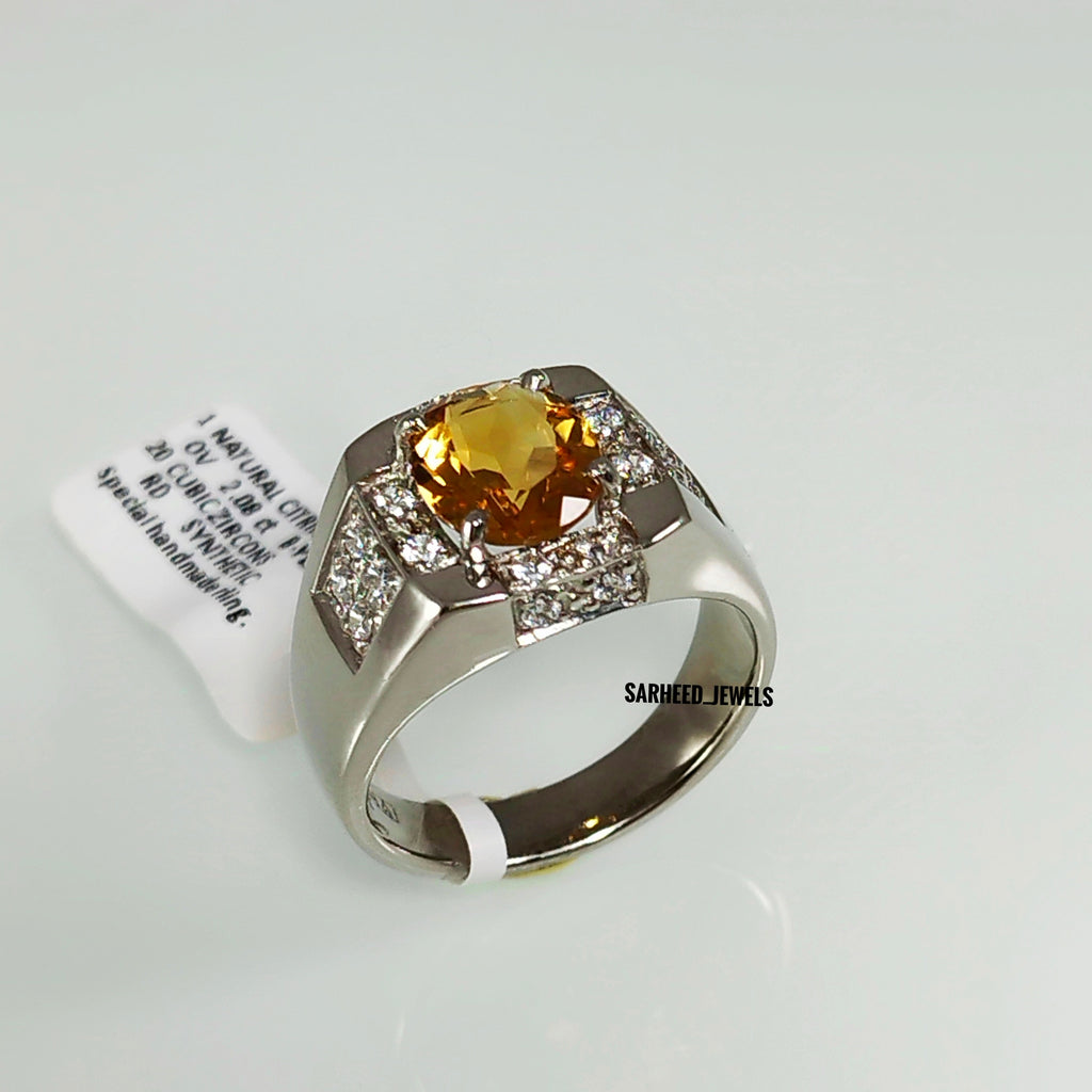 Natural Citrine and Cubic Zircon Men Ring