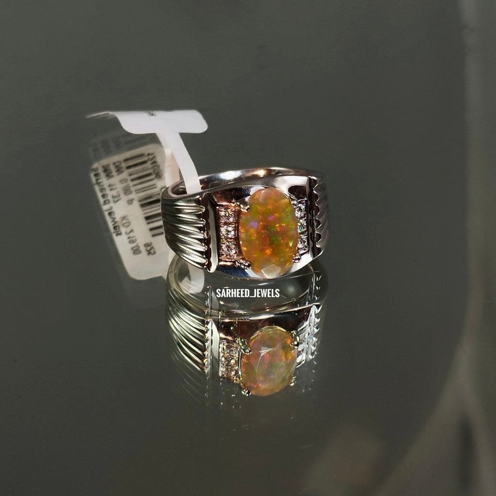 Natural Opal and Diamond Men Ring