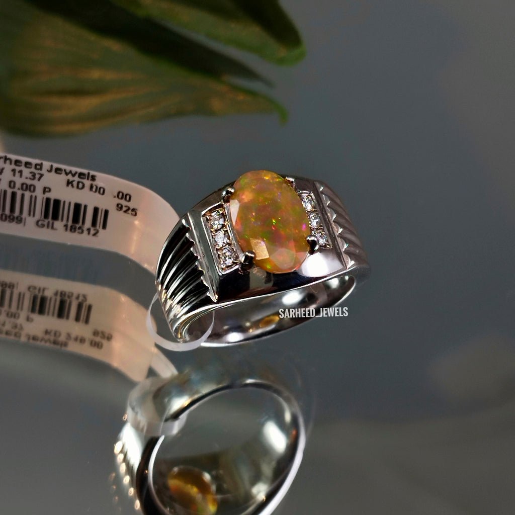 Natural Opal and Diamond Men Ring