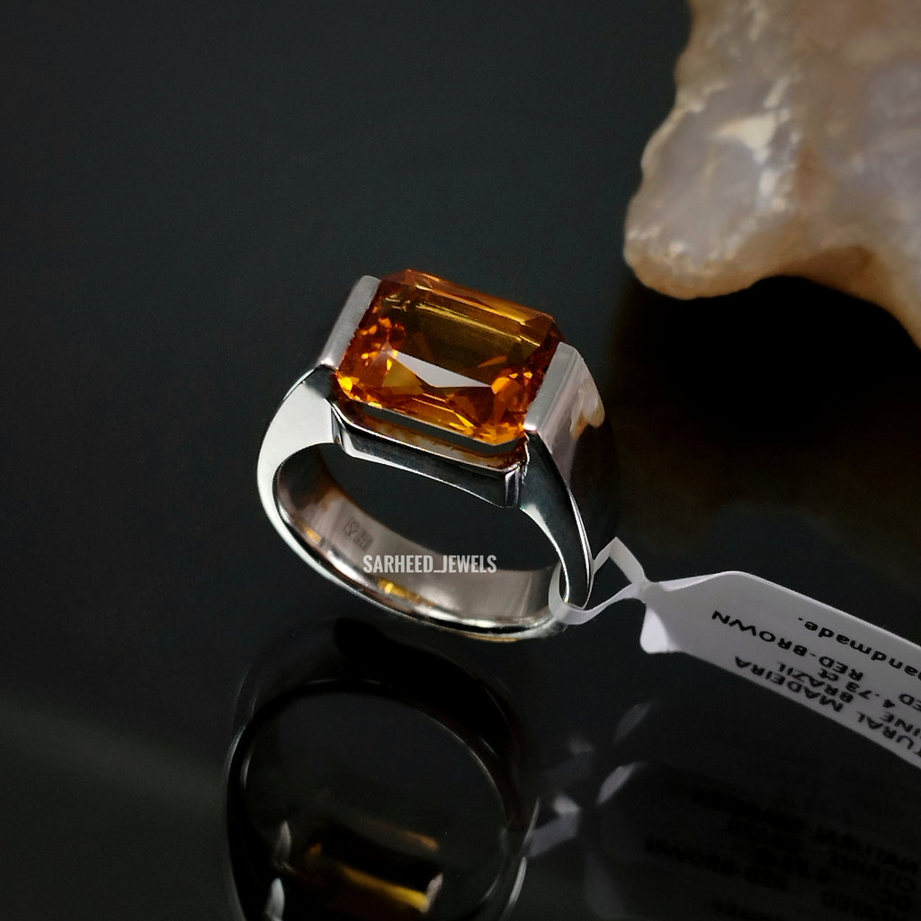 Natural Madeira Citrine Men Ring