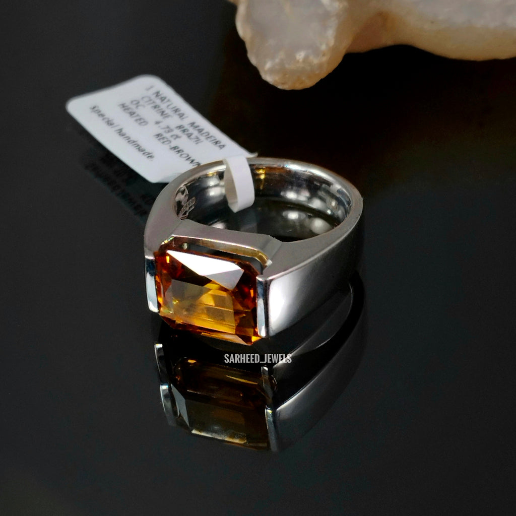 Natural Madeira Citrine Men Ring