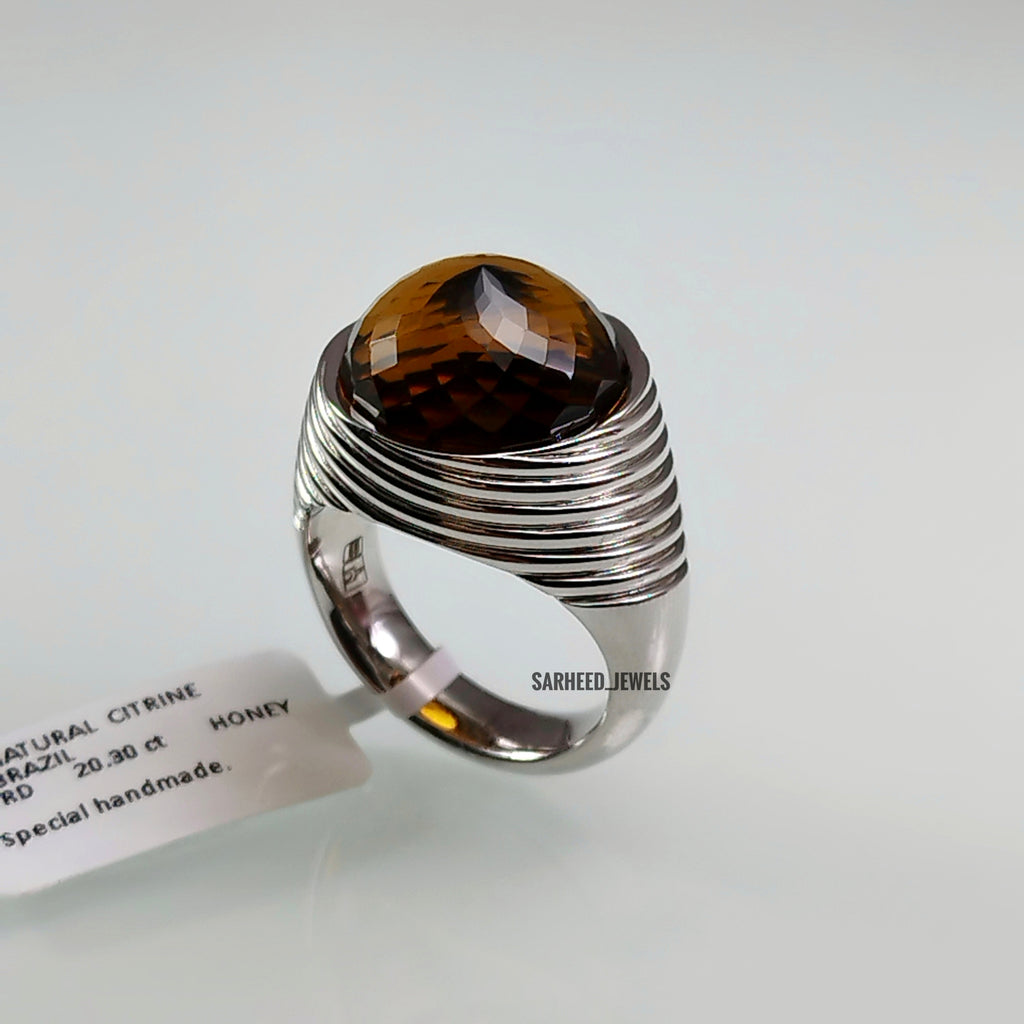 Natural Honey-Color Citrine Men Ring