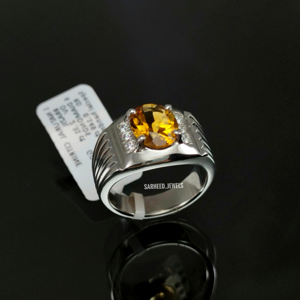 Natural Citrine and Diamond Men Ring