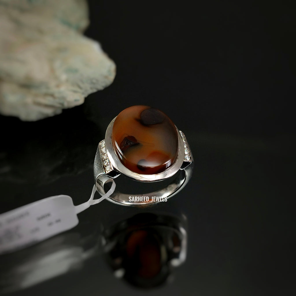 Natural Agate and Diamond Men Ring