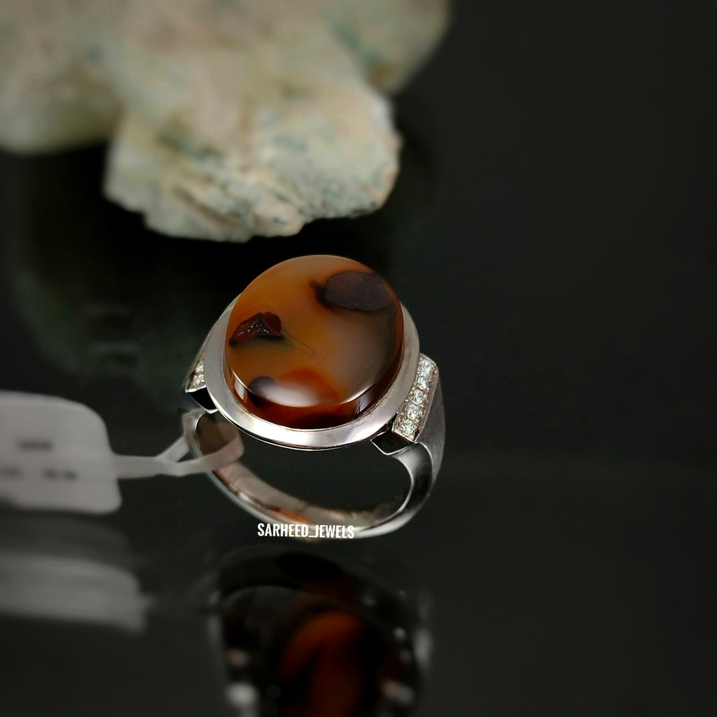 Natural Agate and Diamond Men Ring