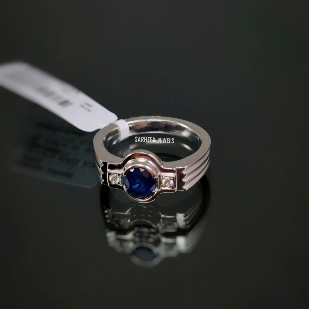 Natural Sapphire and Diamond Men Ring