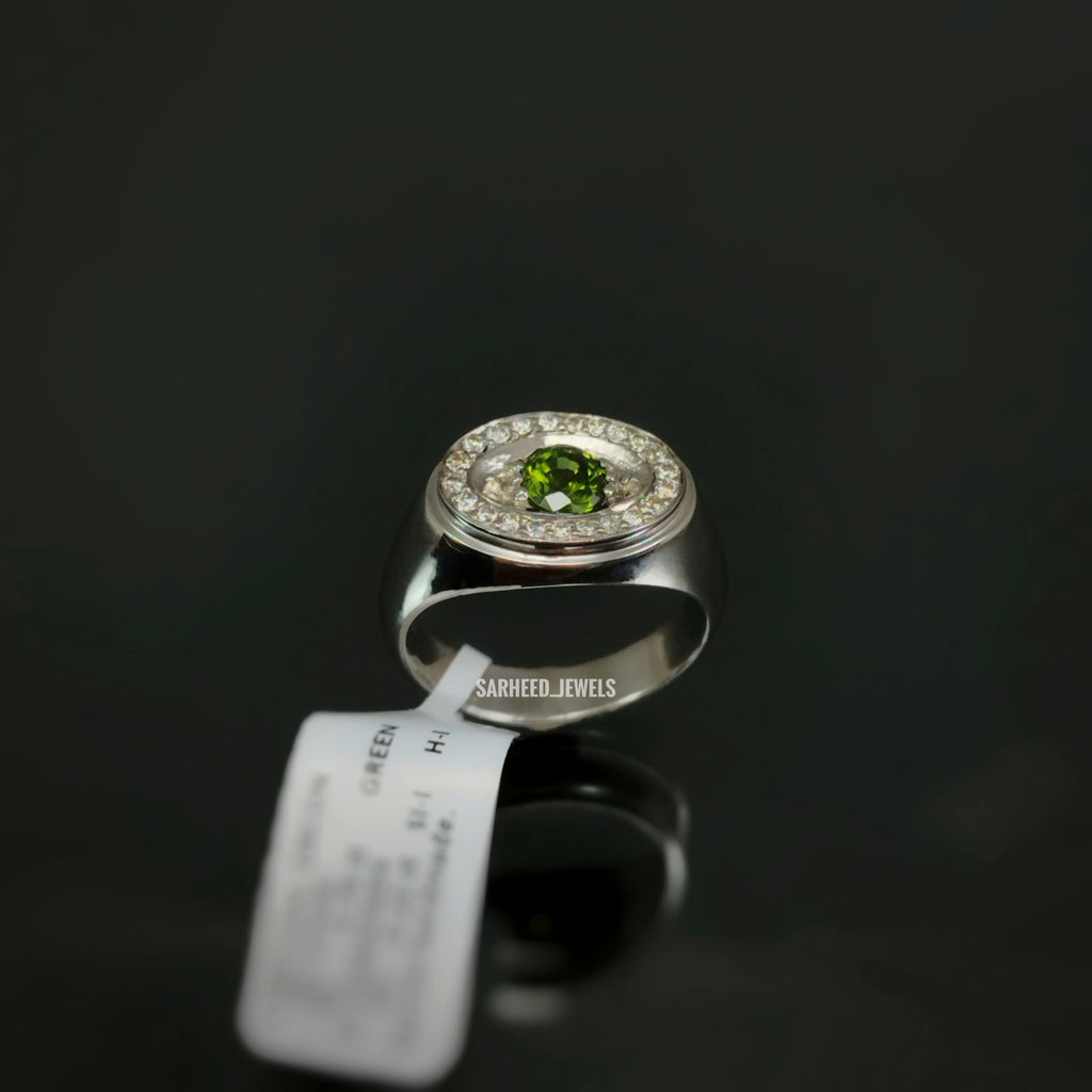 Natural Zircon and Diamond Men Ring